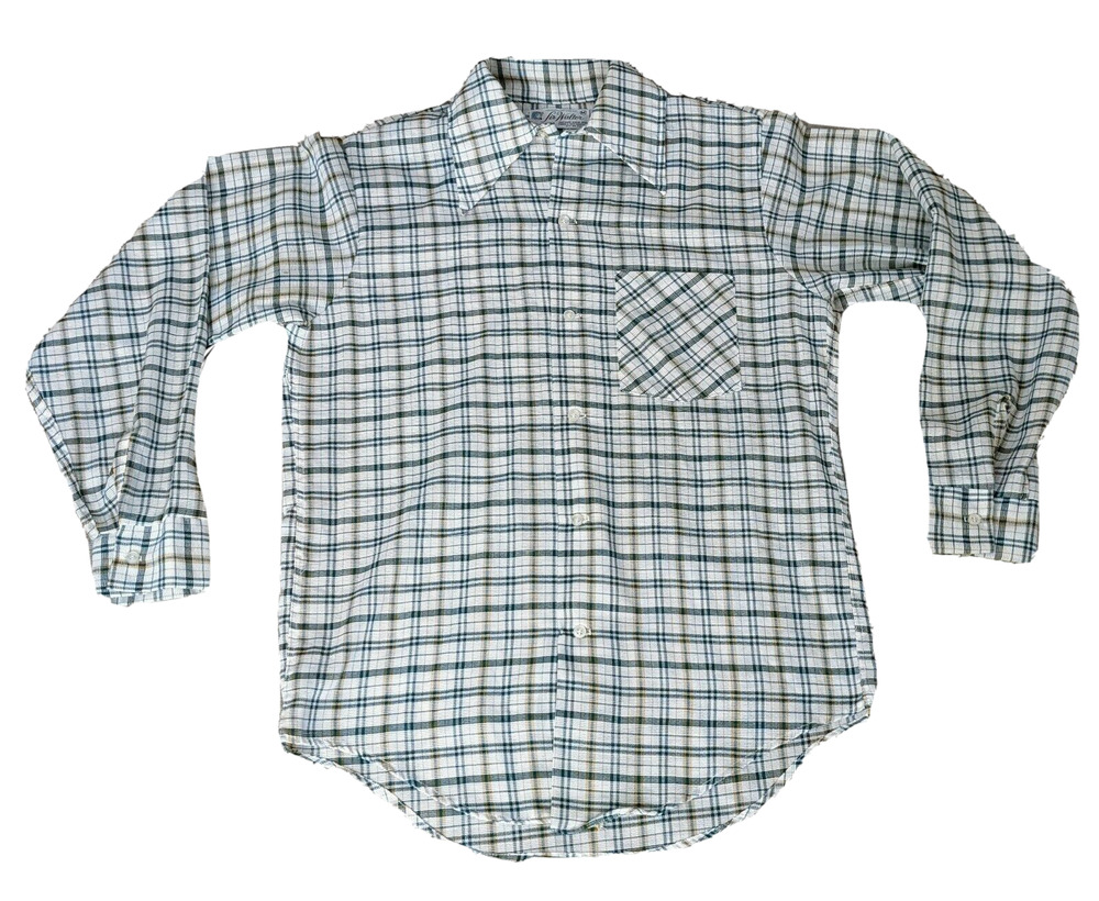 Vintage SIR WALTER LButton Down Plaid Check Shirt w/ Butterfly Collar SZ M